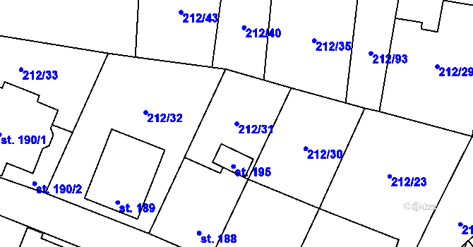 Parcela st. 212/31 v KÚ Želiv, Katastrální mapa