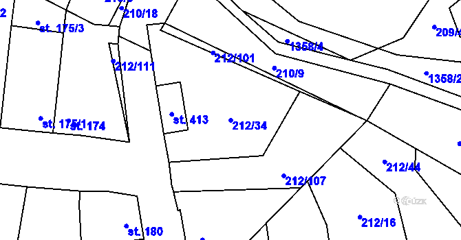 Parcela st. 212/34 v KÚ Želiv, Katastrální mapa