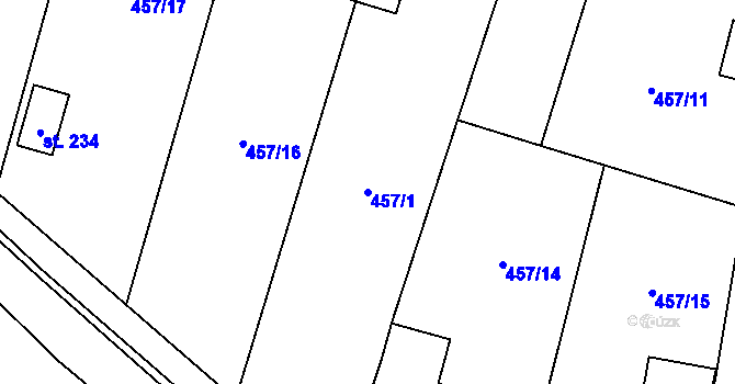 Parcela st. 457/1 v KÚ Želiv, Katastrální mapa