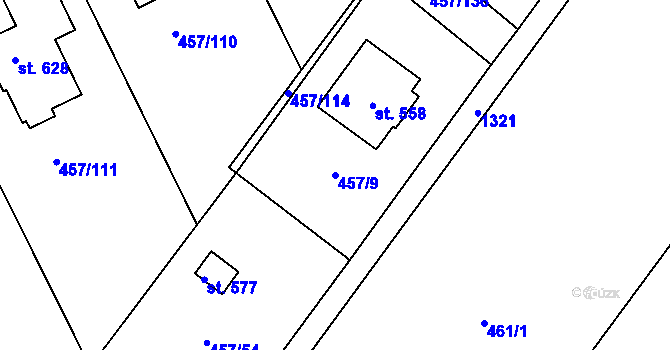 Parcela st. 457/9 v KÚ Želiv, Katastrální mapa