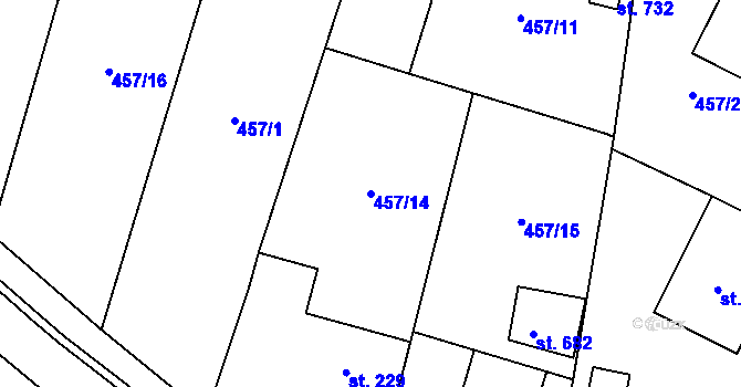Parcela st. 457/14 v KÚ Želiv, Katastrální mapa