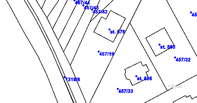 Parcela st. 457/19 v KÚ Želiv, Katastrální mapa