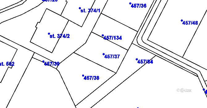 Parcela st. 457/37 v KÚ Želiv, Katastrální mapa