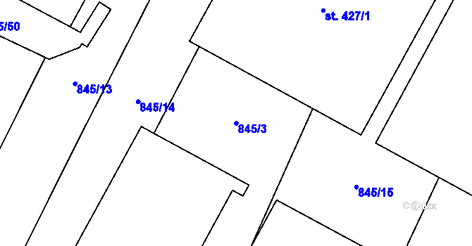 Parcela st. 845/3 v KÚ Želiv, Katastrální mapa