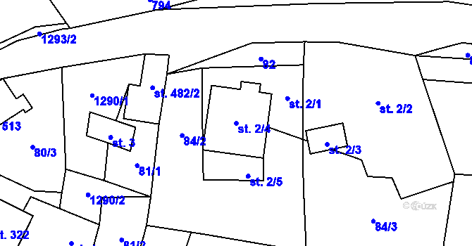 Parcela st. 2/4 v KÚ Želiv, Katastrální mapa