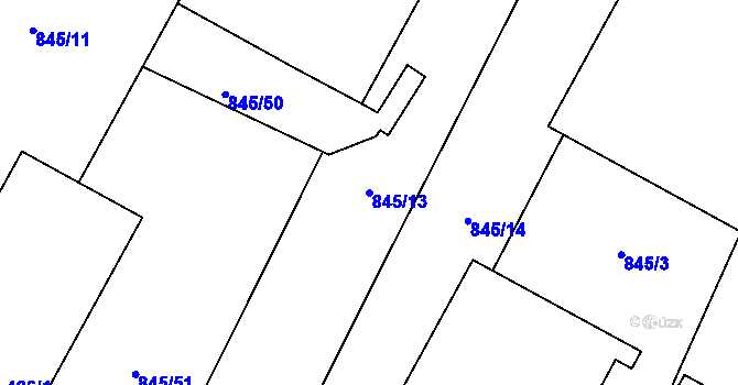 Parcela st. 845/13 v KÚ Želiv, Katastrální mapa