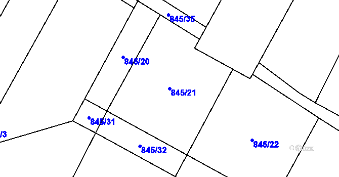 Parcela st. 845/21 v KÚ Želiv, Katastrální mapa