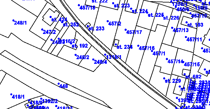 Parcela st. 1318/1 v KÚ Želiv, Katastrální mapa