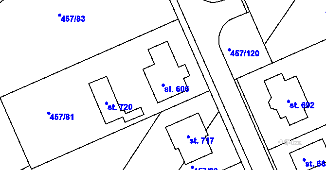 Parcela st. 606 v KÚ Želiv, Katastrální mapa