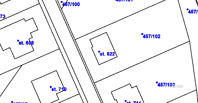 Parcela st. 622 v KÚ Želiv, Katastrální mapa