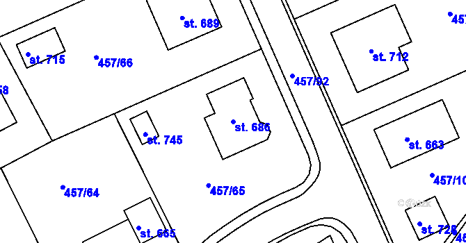 Parcela st. 686 v KÚ Želiv, Katastrální mapa