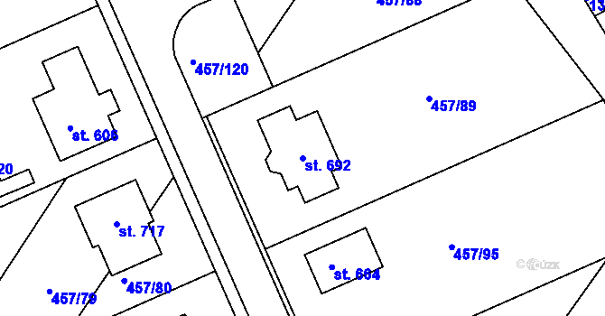 Parcela st. 692 v KÚ Želiv, Katastrální mapa