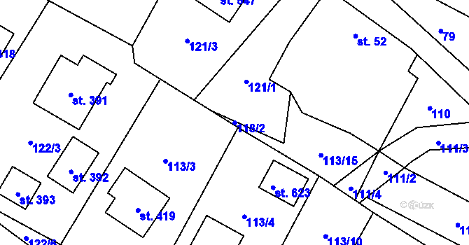 Parcela st. 118/2 v KÚ Želiv, Katastrální mapa