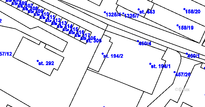 Parcela st. 194/2 v KÚ Želiv, Katastrální mapa