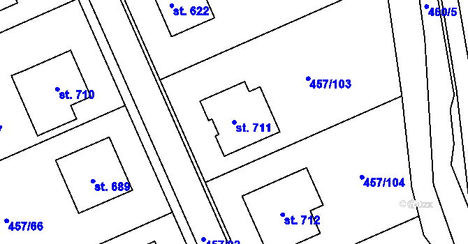 Parcela st. 711 v KÚ Želiv, Katastrální mapa