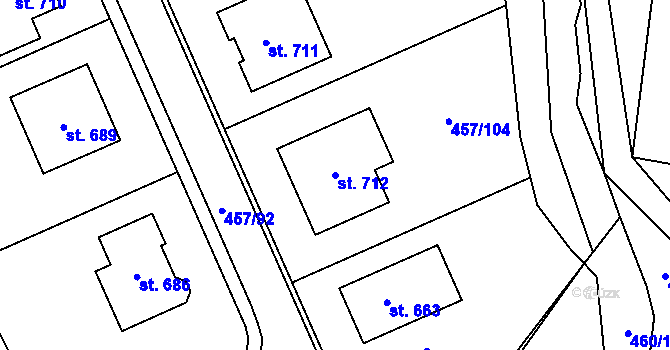 Parcela st. 712 v KÚ Želiv, Katastrální mapa