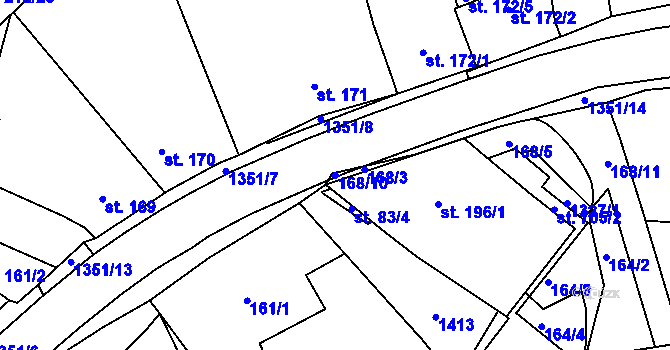Parcela st. 168/10 v KÚ Želiv, Katastrální mapa