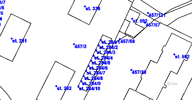 Parcela st. 284/3 v KÚ Želiv, Katastrální mapa