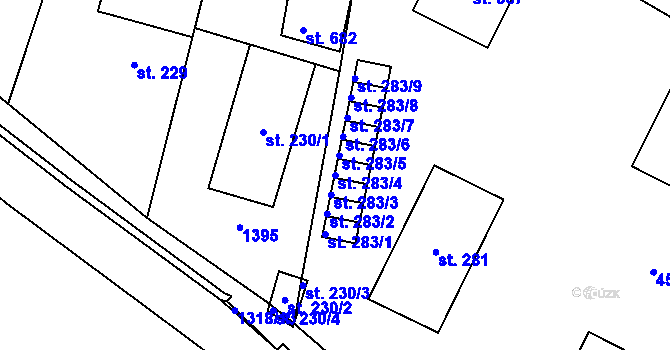 Parcela st. 283/4 v KÚ Želiv, Katastrální mapa