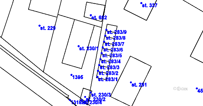 Parcela st. 283/5 v KÚ Želiv, Katastrální mapa