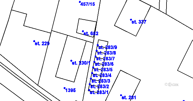 Parcela st. 283/8 v KÚ Želiv, Katastrální mapa