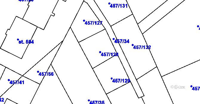 Parcela st. 457/128 v KÚ Želiv, Katastrální mapa