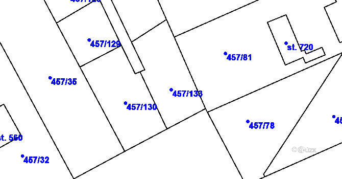 Parcela st. 457/133 v KÚ Želiv, Katastrální mapa
