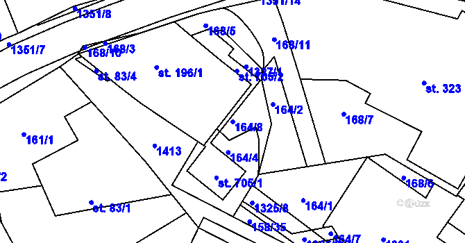 Parcela st. 164/8 v KÚ Želiv, Katastrální mapa