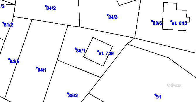 Parcela st. 739 v KÚ Želiv, Katastrální mapa