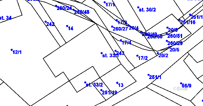 Parcela st. 33/1 v KÚ Želivsko, Katastrální mapa