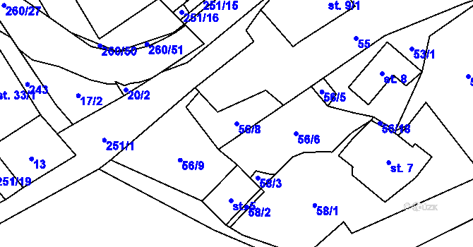 Parcela st. 56/8 v KÚ Želivsko, Katastrální mapa