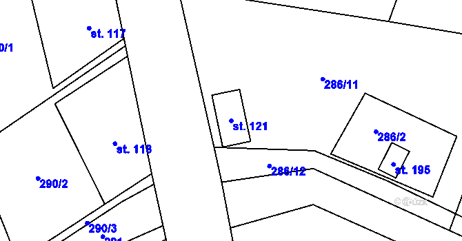 Parcela st. 121 v KÚ Tupadly, Katastrální mapa