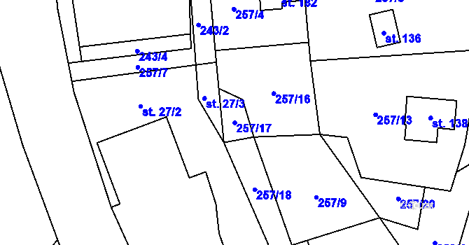 Parcela st. 257/17 v KÚ Tupadly, Katastrální mapa