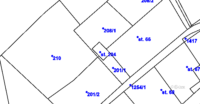 Parcela st. 204 v KÚ Tupadly, Katastrální mapa