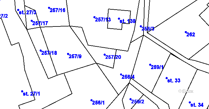 Parcela st. 257/20 v KÚ Tupadly, Katastrální mapa
