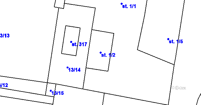 Parcela st. 1/2 v KÚ Želízy, Katastrální mapa