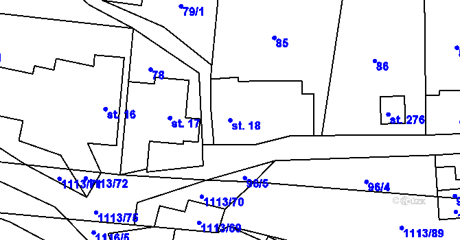 Parcela st. 18 v KÚ Želízy, Katastrální mapa