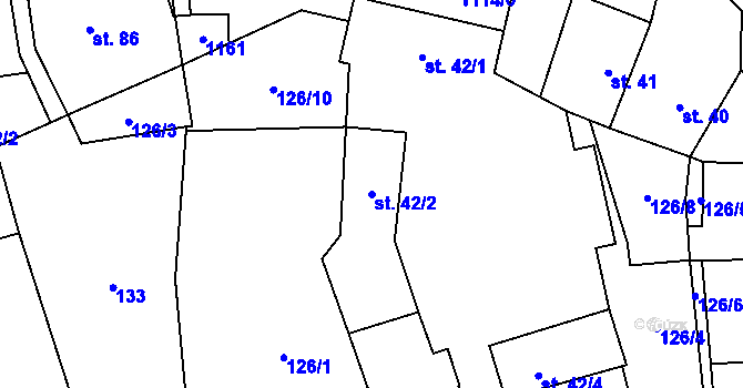 Parcela st. 42/2 v KÚ Želízy, Katastrální mapa