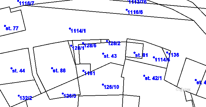 Parcela st. 43 v KÚ Želízy, Katastrální mapa