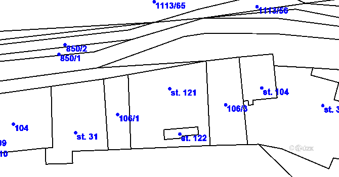 Parcela st. 121 v KÚ Želízy, Katastrální mapa