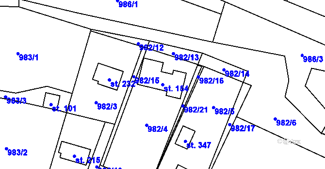Parcela st. 154 v KÚ Želízy, Katastrální mapa