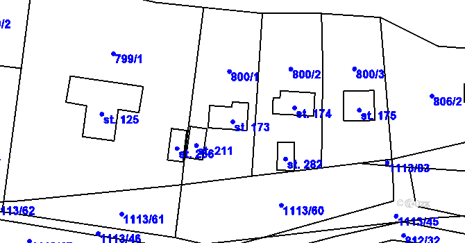 Parcela st. 173 v KÚ Želízy, Katastrální mapa