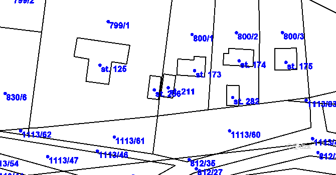 Parcela st. 211 v KÚ Želízy, Katastrální mapa