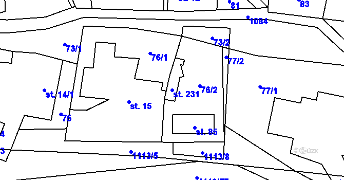 Parcela st. 231 v KÚ Želízy, Katastrální mapa