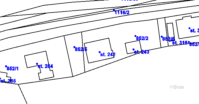 Parcela st. 242 v KÚ Želízy, Katastrální mapa