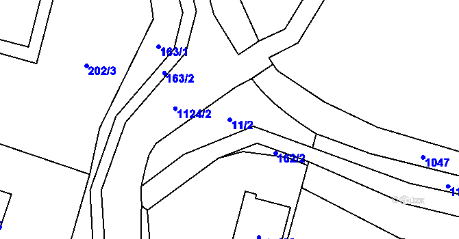 Parcela st. 11/2 v KÚ Želízy, Katastrální mapa