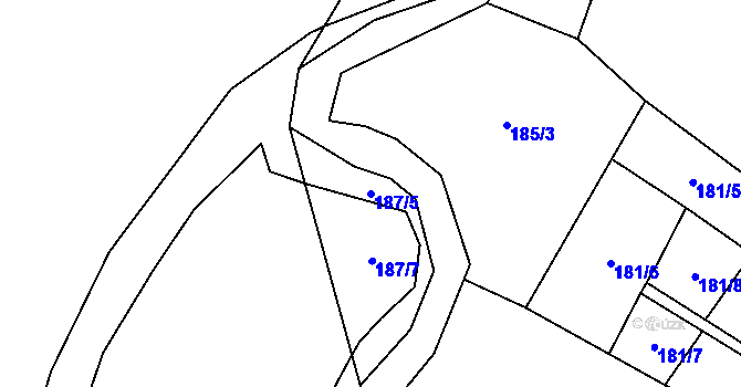 Parcela st. 187/5 v KÚ Želízy, Katastrální mapa