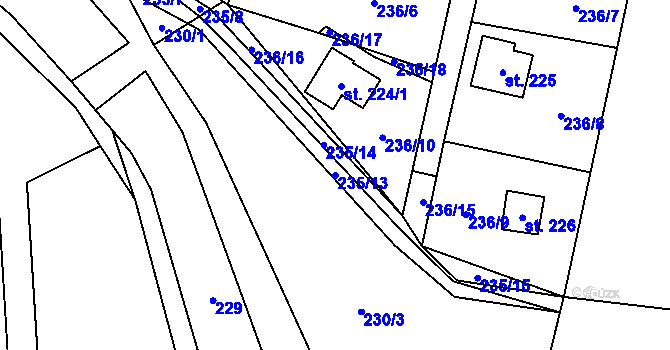 Parcela st. 235/13 v KÚ Želízy, Katastrální mapa