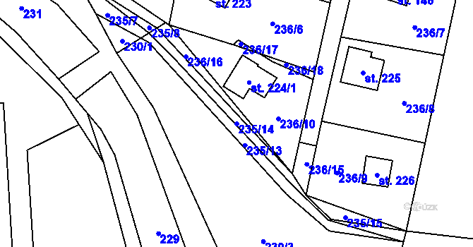 Parcela st. 235/14 v KÚ Želízy, Katastrální mapa