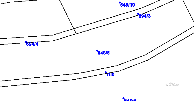 Parcela st. 648/5 v KÚ Želízy, Katastrální mapa